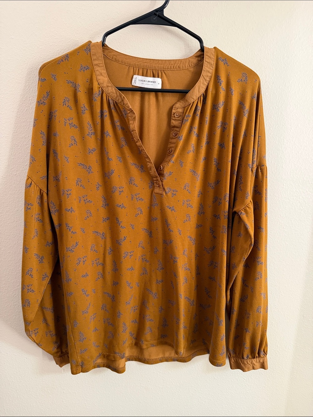 Lucky Brand Mustard Floral Long-Sleeve Henley